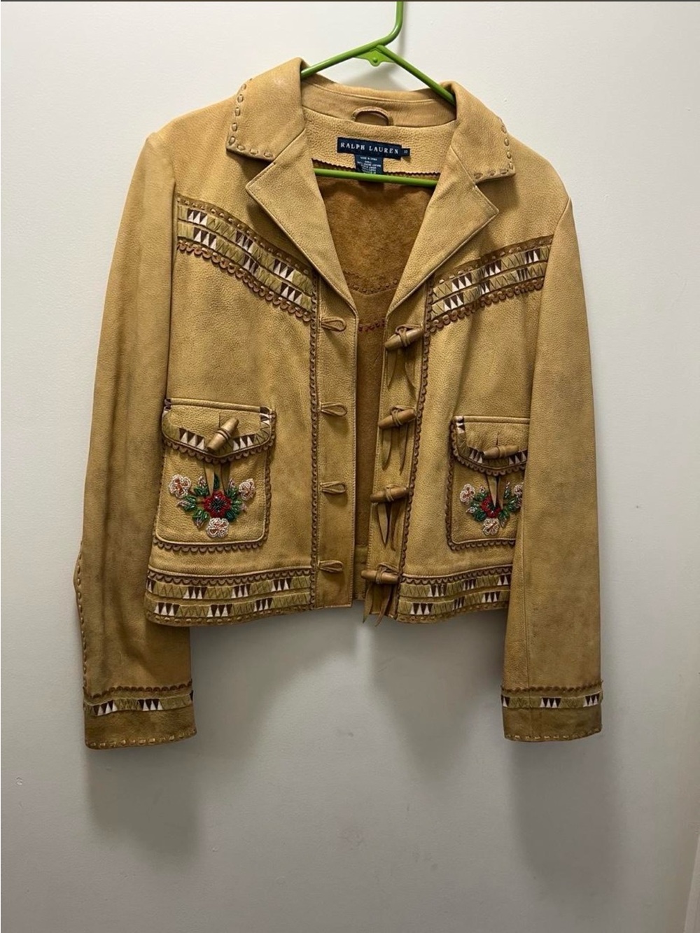 Ralph Lauren Tan Suede Embroidered Toggle Jacket